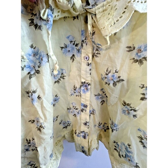 AEO Baby Doll Blouse XXL Yellow Floral Button Up Milkmaid Fairy Sweet cottagcore - Picture 2 of 13